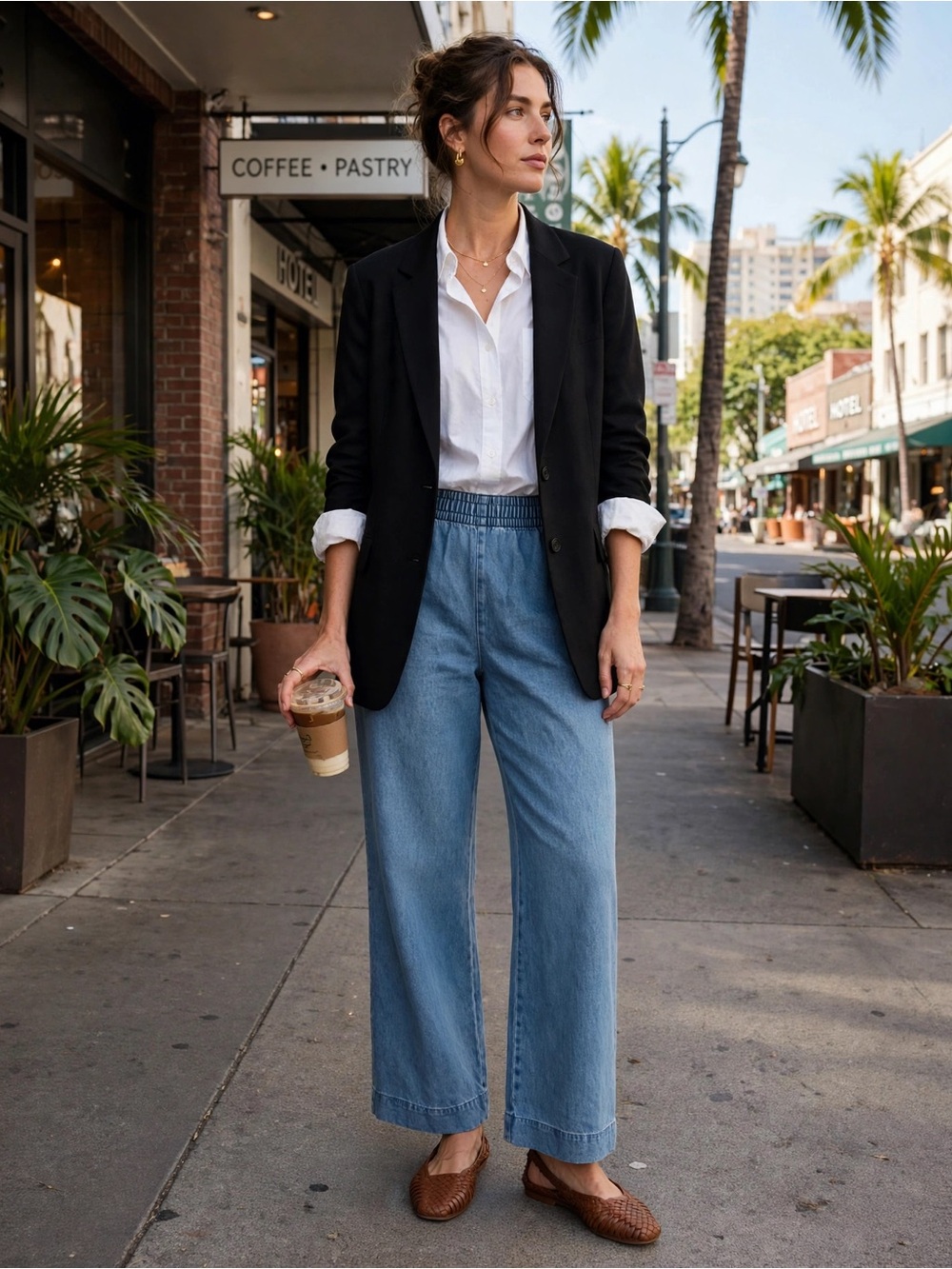 H&M Wide-Leg Elastic-Waist Jeggings - Blue